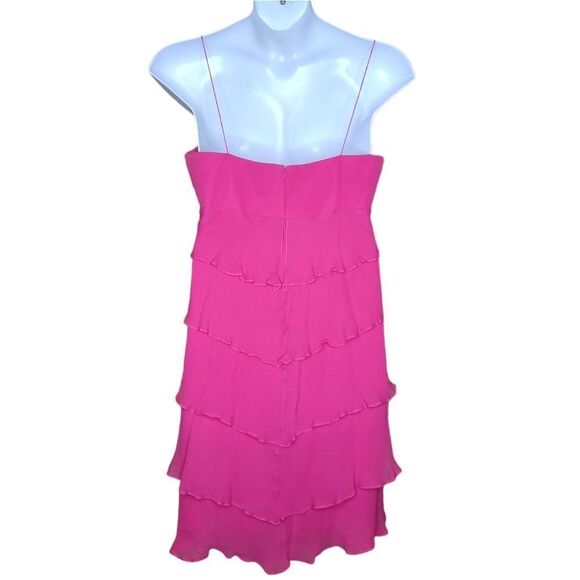VINTAGE 90s magenta barbiecore tiered silk spaghetti strap formal dress M - Picture 3 of 12